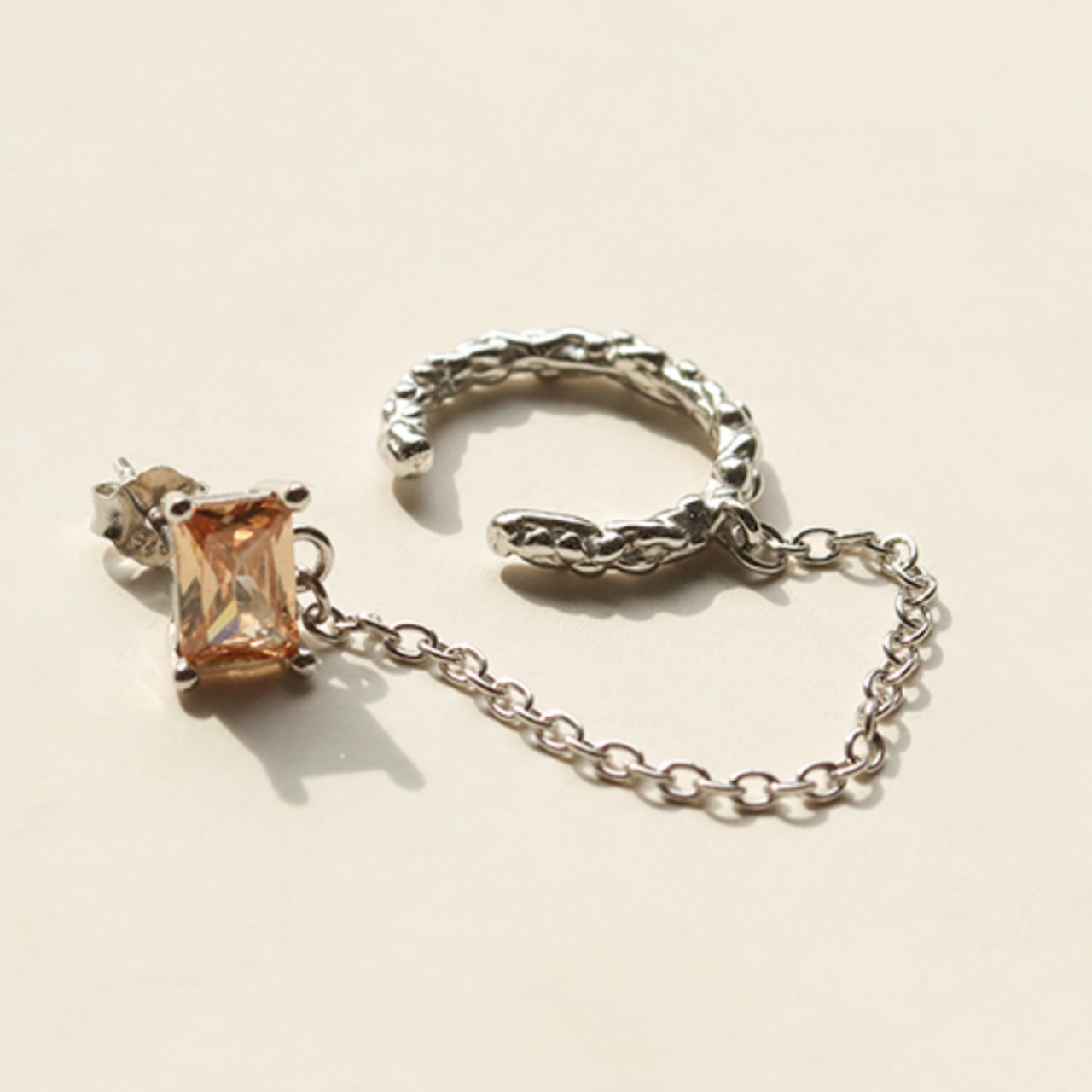 （single）silver925 zircon pierce connect  ear cuff