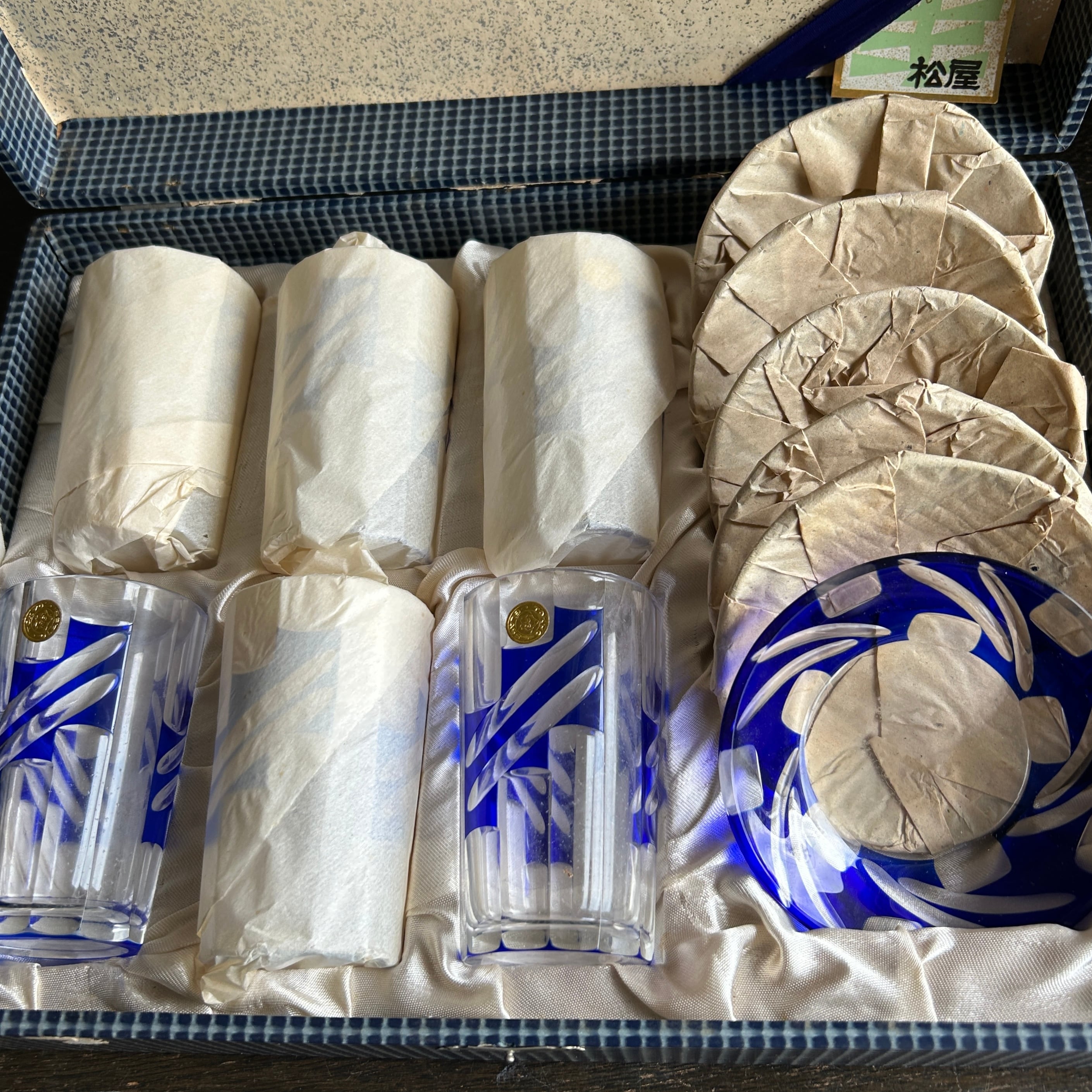 ヴィンテージ  被せガラスのグラス＆ソーサーセット