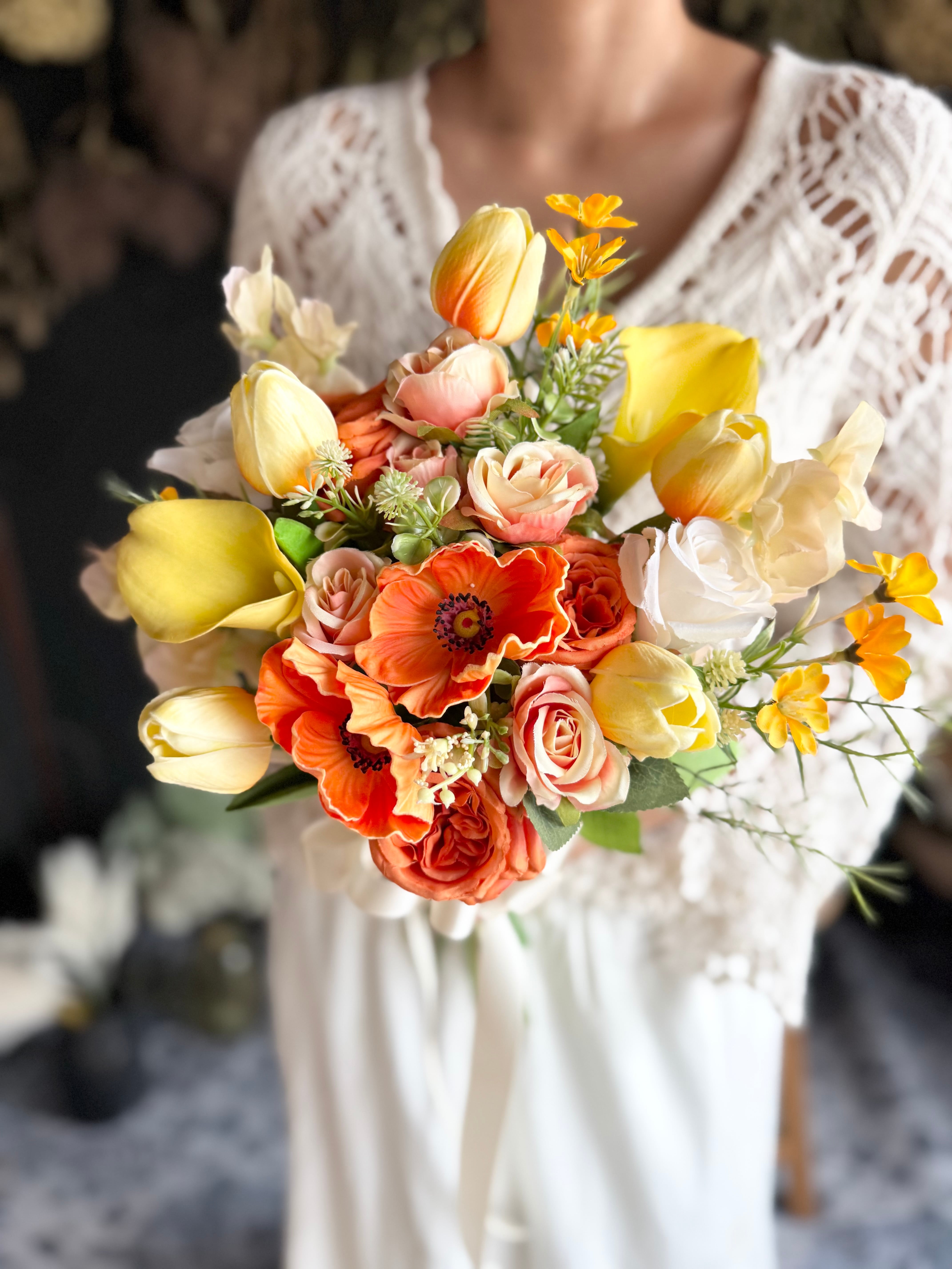 オレンジアネモネ×チューリップクラッチブーケ☆ブートニア | houkiboshi