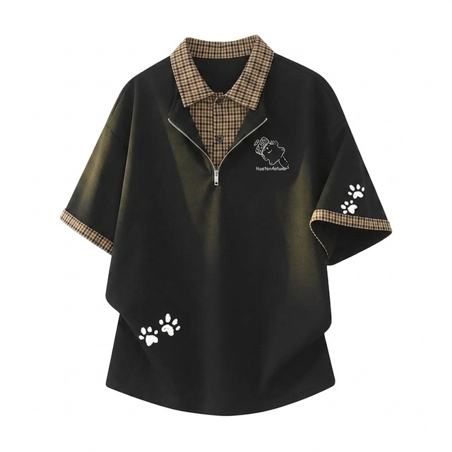 【ImcTLシリーズ】★POLOシャツ★ ユニセックス 2color トップス 猫 猫柄 メンズ レディース フェイクレイヤード 黒 白
