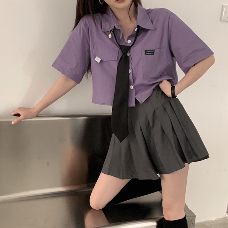 トップ女性2020年新夏ルーズデザインセンスニッチハイウエストショートJKユニム半袖ネクタイホワイトシャツ 1号婦人12235361474