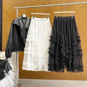 lace frill a-line long skirt J00315