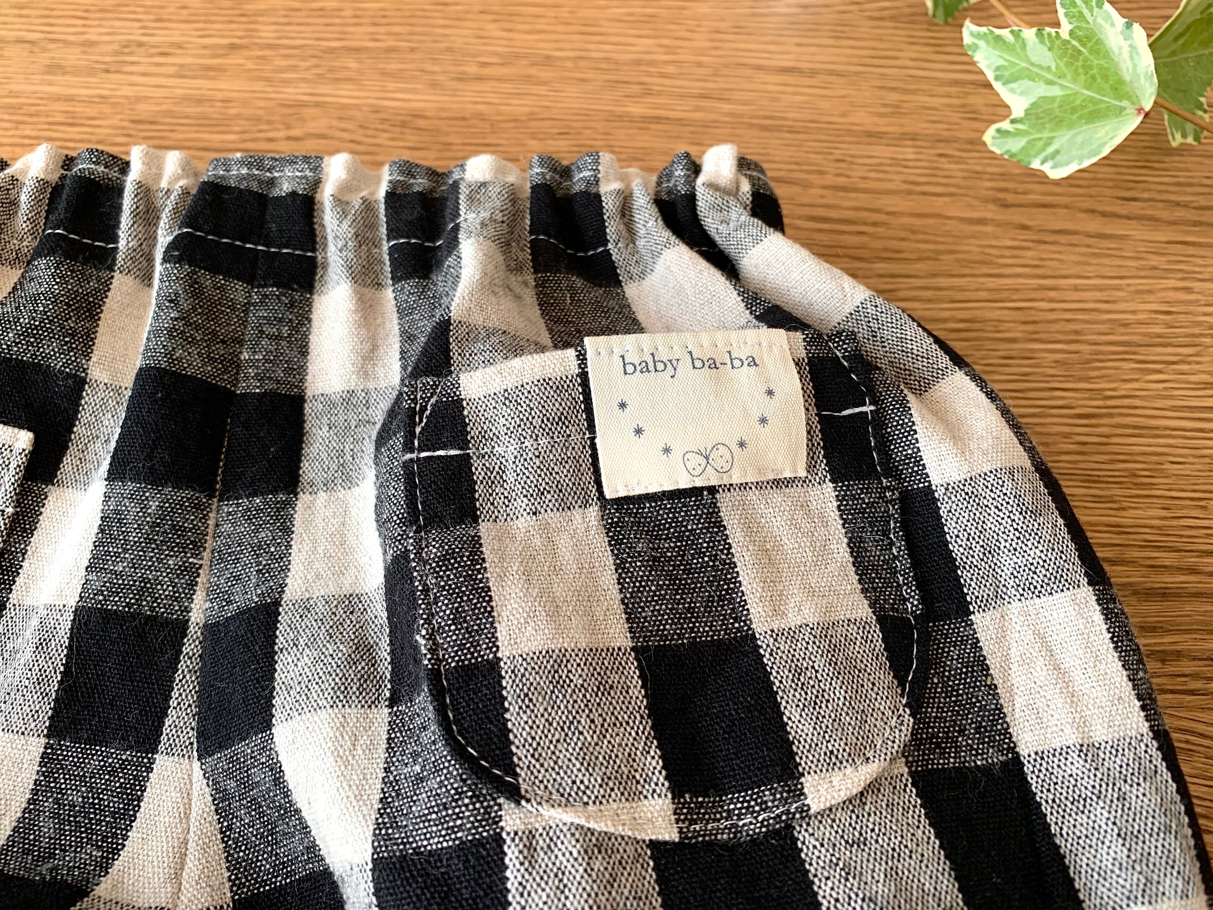 綿麻の かぼちゃパンツ・黒ギンガムチェック 80cm | baby ba-ba