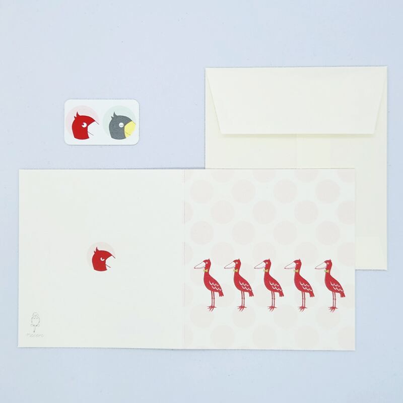 ハシビロコウ「水玉」お得なギフトセット（一筆箋・ぽち袋・メッセージカード・シール）