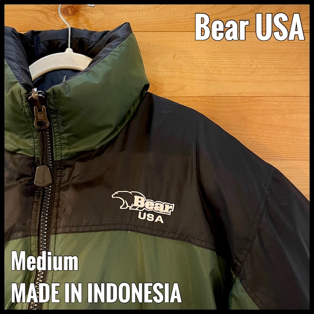 【Bear USA】ダウンジャケット リバーシブル アウター 刺繍ロゴ 冬物 M ビッグシルエット ベアー US古着