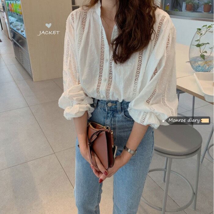 ブラウス ホワイトシャツ スプリングショートジャケット ロング 春物 モンロー92396406098