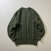 80s Italy ウール ケーブル編み ニット セーター ディープグリーン 52 古着
