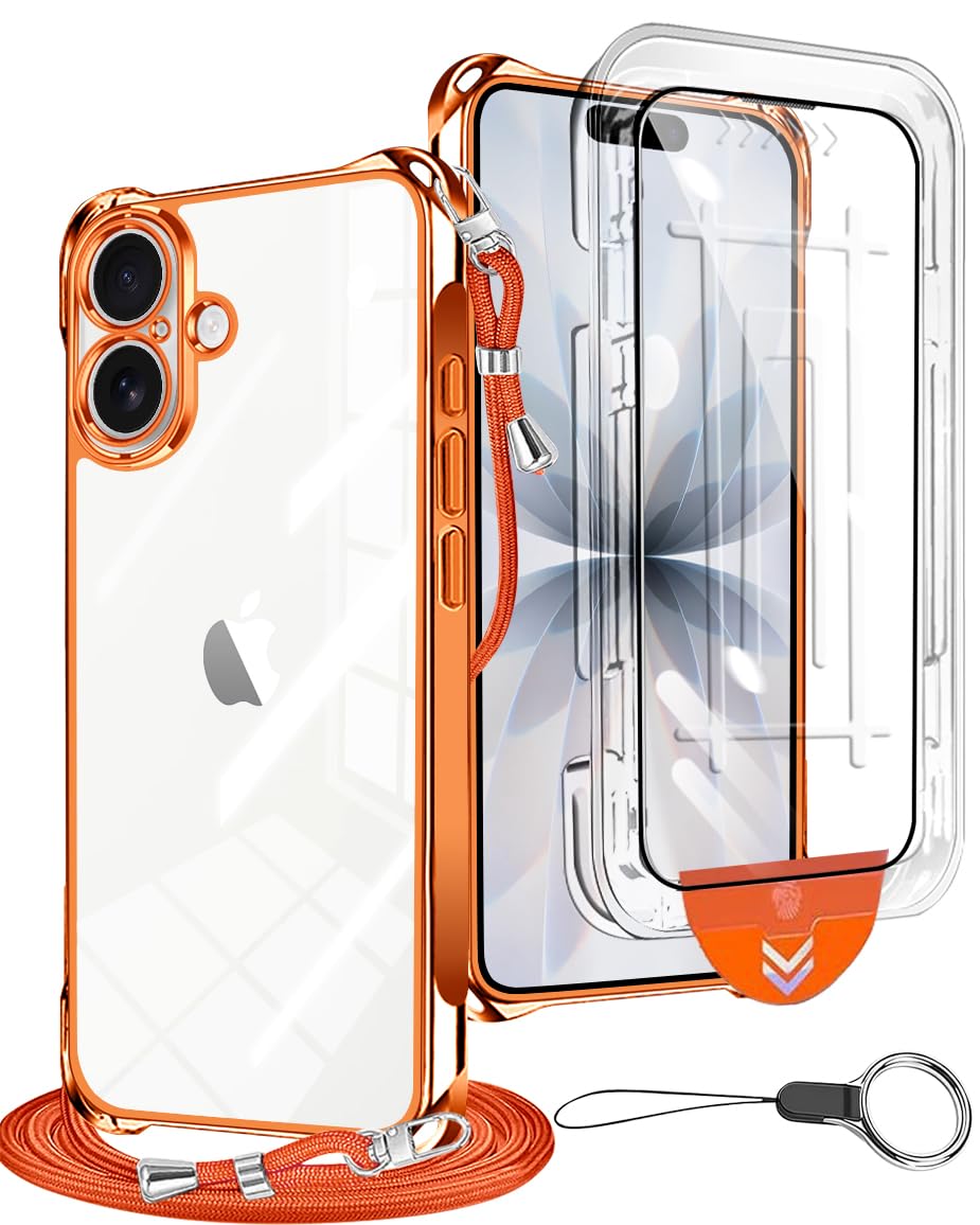 tuulaasii For iPhone 17 ケース クリア ショルダー TPU ショルダー ストラップ2枚付き HDフィルム付き