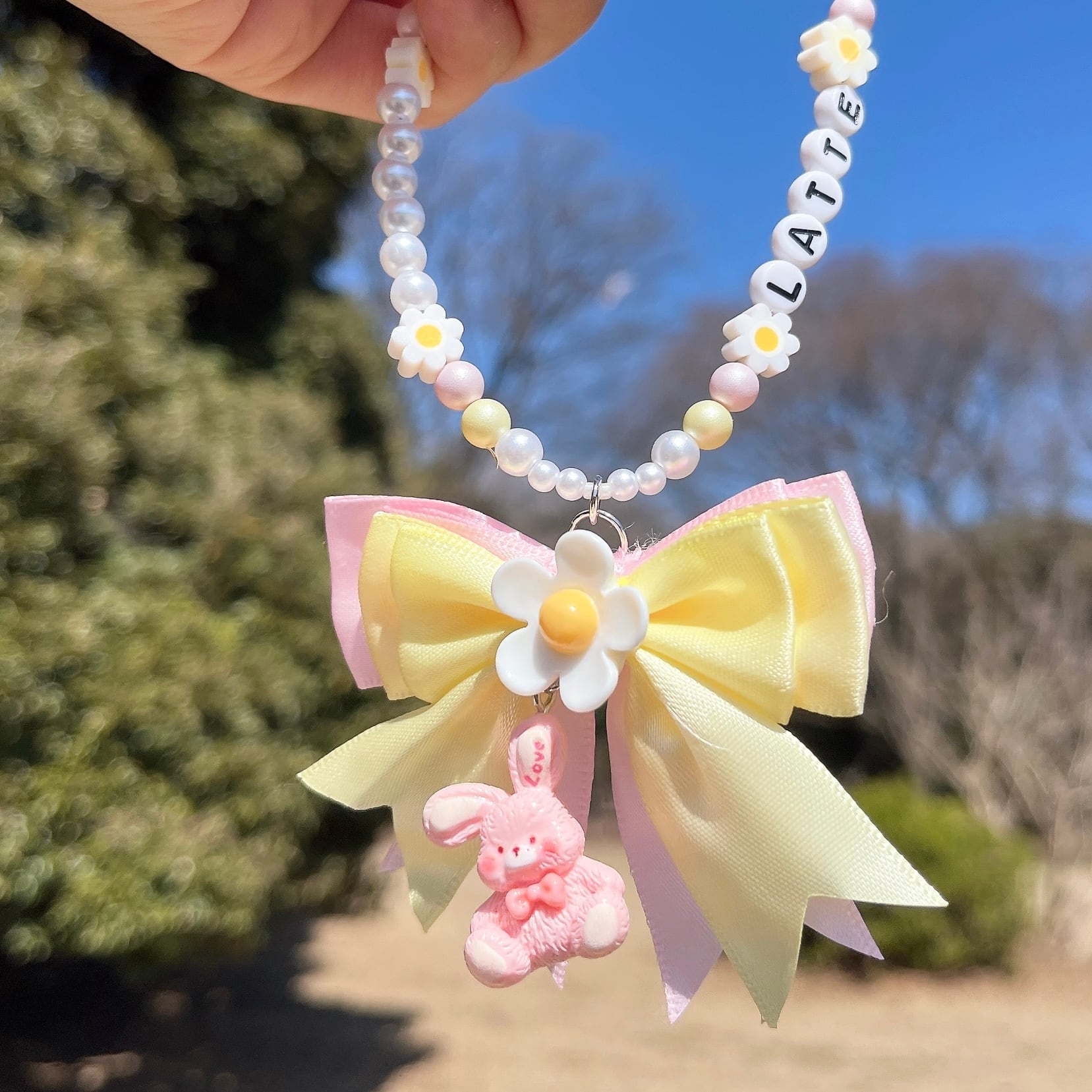 パステルのお花リボンお名前ネックレス