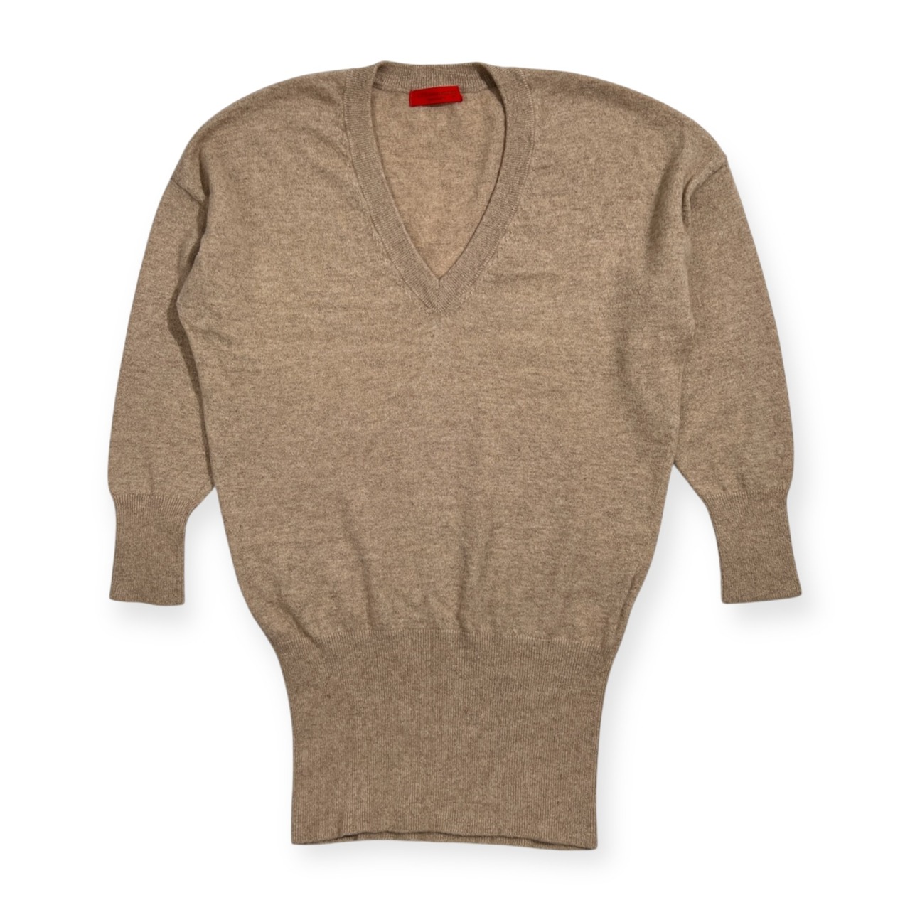 カシミヤ100% I.T.'S. international / イッツインターナショナル Vネック カシミア ウールニットセーター セミロング サイズ M /ベージュ/レディース
