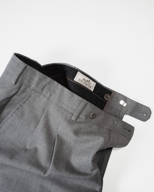 [Early 00's] "HERMÈS" Pure Wool 2-Pleat Wide Leg Trousers (Designed by Véronique Nichanian/Made in Italy)