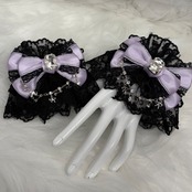 ♡【受注生産】No.3 姫系クリスタルドロップ 大人かわいい姫系リボンカフス／お袖留め black×pink ♡