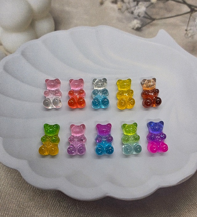 [10個]キラキラ グラデ ベアグミ／10色:19mm×10mm