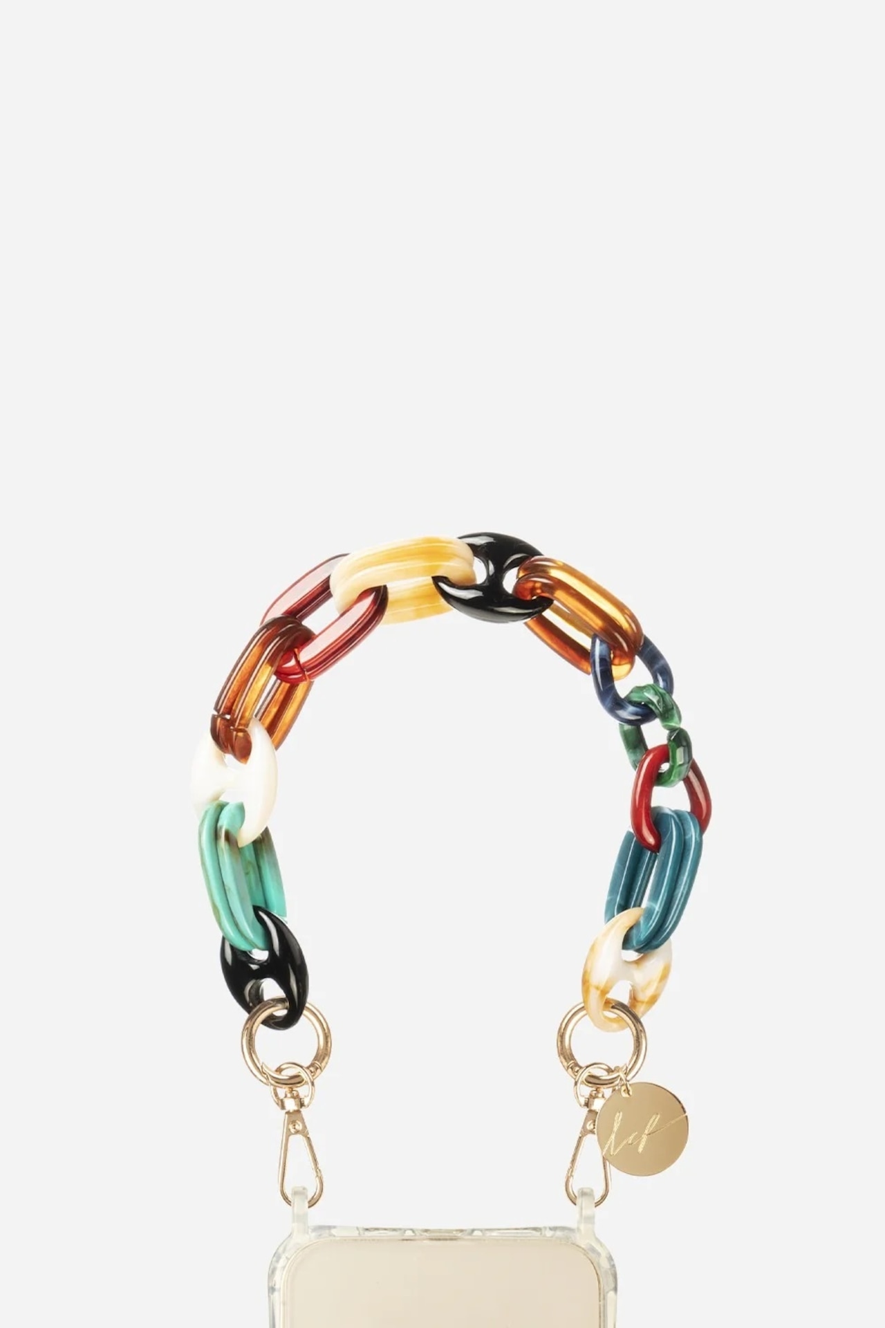 【AMBRE MULTICOLORE アンブル・マルチカラー】40cm ラコックフランセーズ スマホストラップ 黒 ブラック メタル ショートストラップ La Coque Francaise