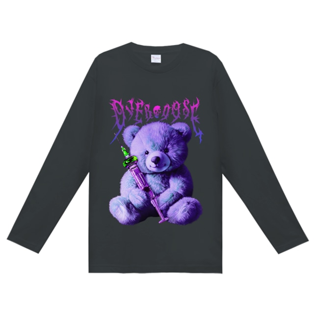 【人気2位】★【lunalyオリジナル】OVERDOSEBEARロングスリーブブラックTシャツ（ori_0051）