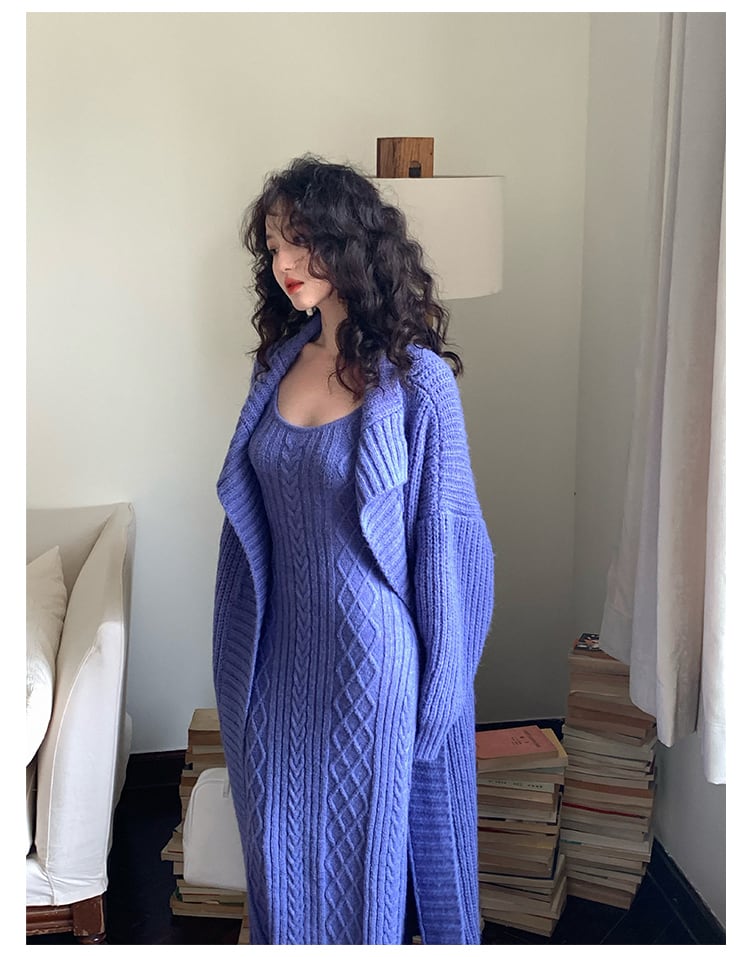 set】ロング丈カーディガン×ニットワンピースセット N2789 | nanastyle