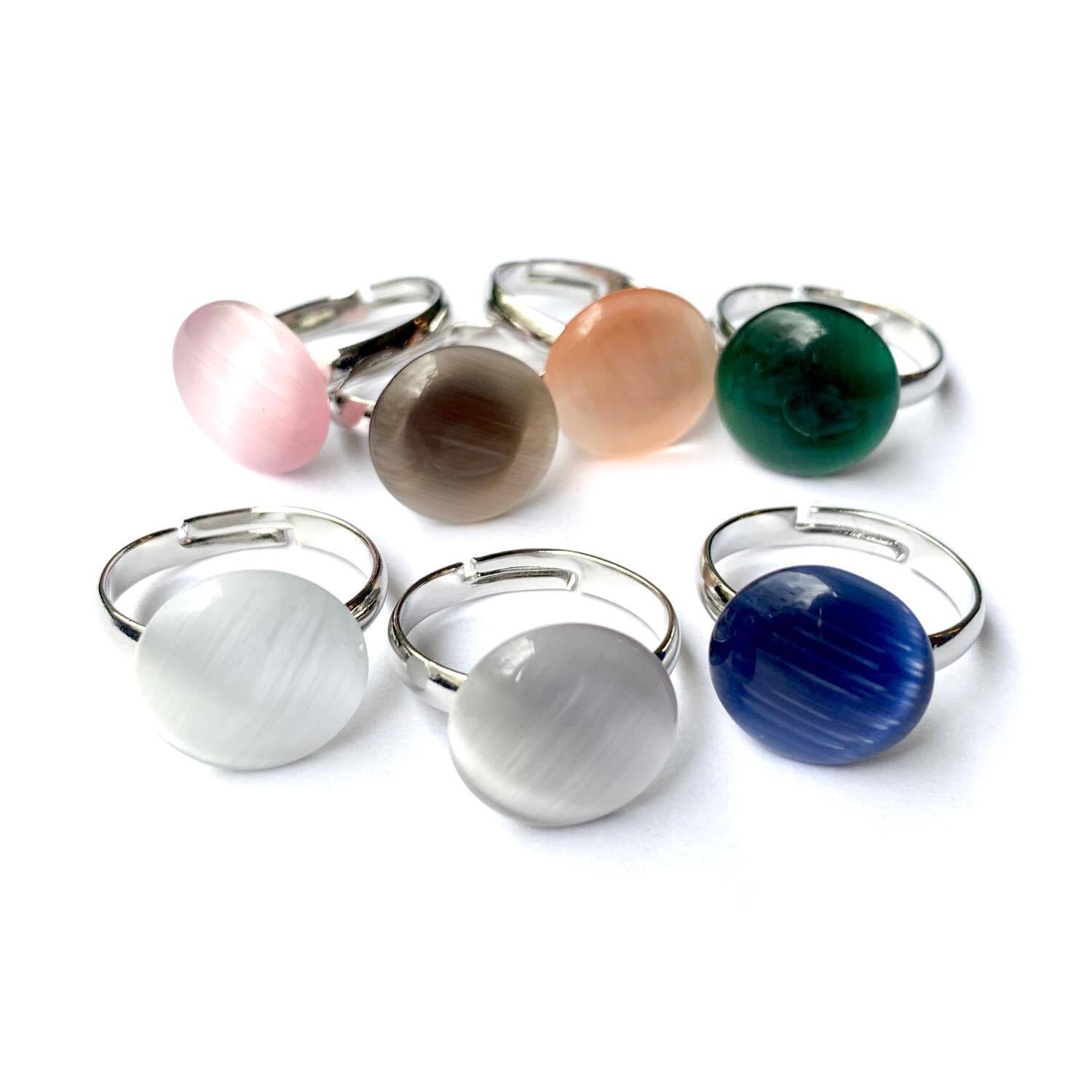 ラウンドガラスカボションのリング(全7色)