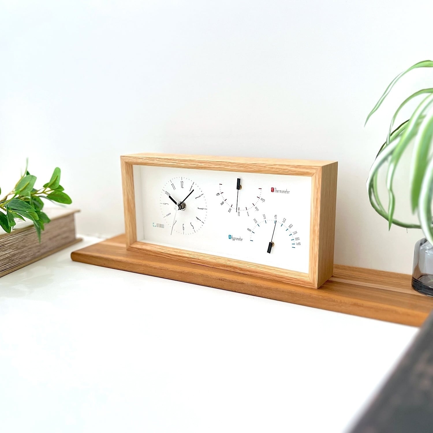 KATOMOKU Thermo clock オーク km-152OA 温度湿度計器付き置き時計