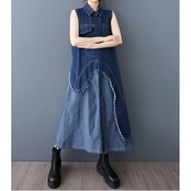 フリンジデニム ノースリーブ ワンピース 00195