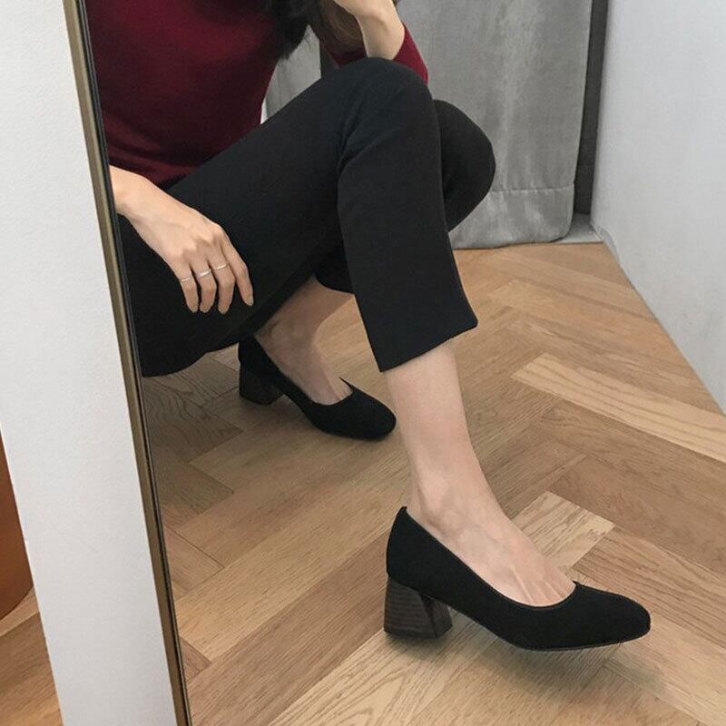 ヒールレディーススプリングオータムシングルレッド 靴 シューズ ハイヒール 春物 秋物 スクウェア 部族の婦人靴6471452