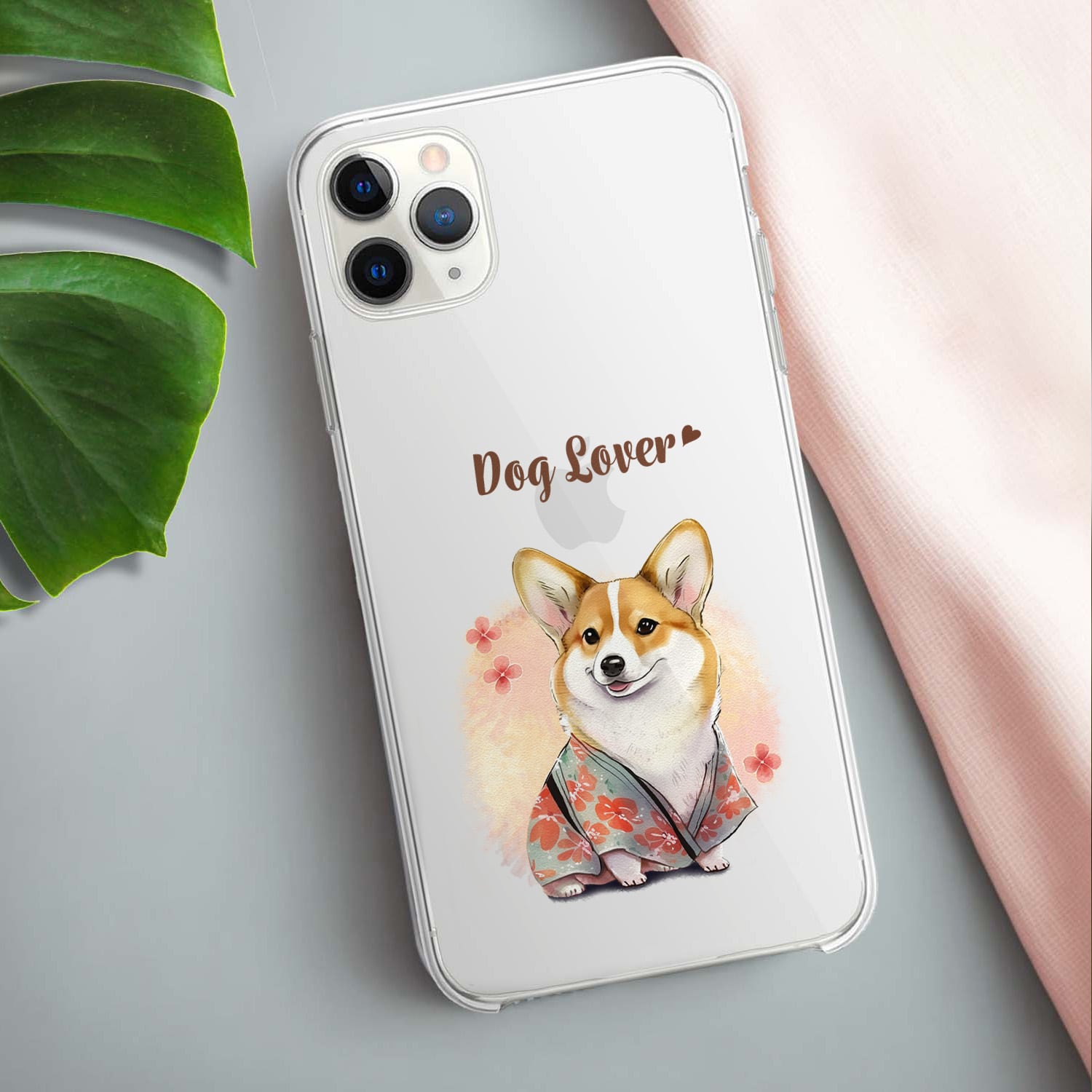 晴れ着姿の コーギー 】 スマホケース クリアソフトケース 犬 犬グッズ