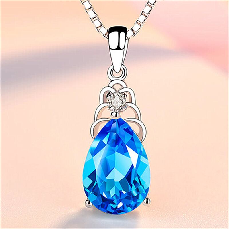 韓国語版ブルー ダイヤモンド トパーズ シルバー メッキ ネックレス