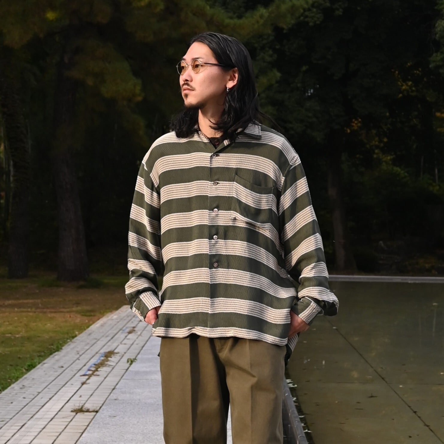 INTERIM / HYPER BIG VISCOSE STRIPE 60s OPEN COLLAR SHIRT | GANKO