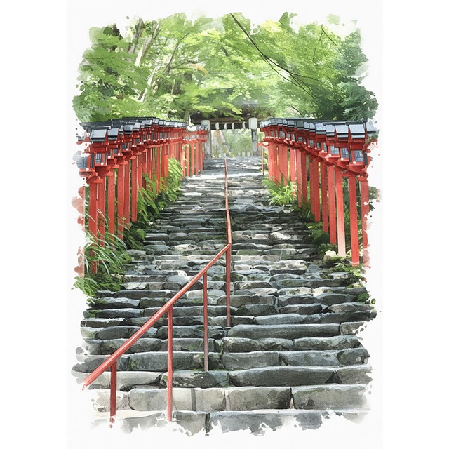 絵画(風景画) 日本 京都府 貴船神社 インテリアアート額付き 水彩画・油絵調 WAT1189