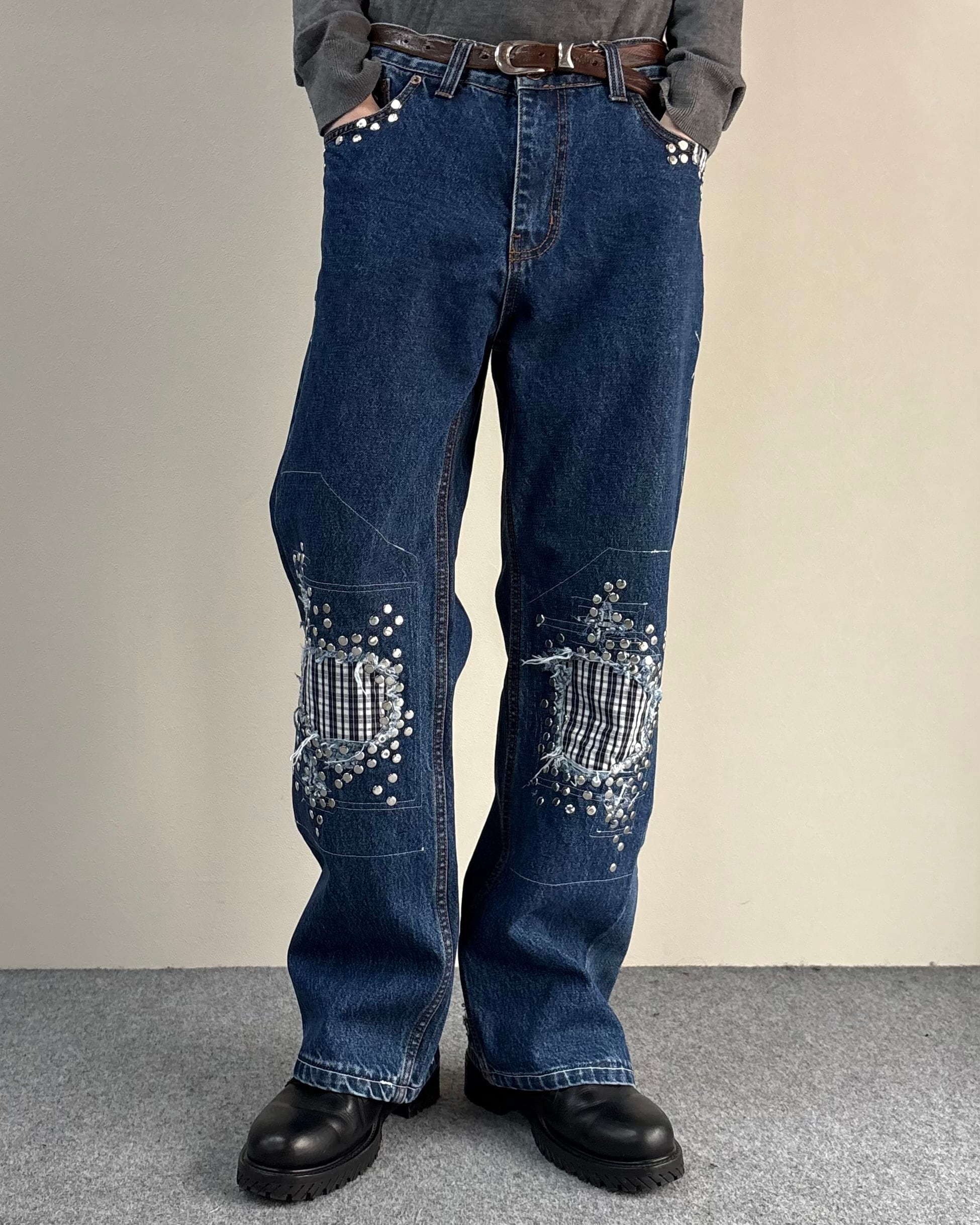 Hannah Creak】Studded Jeans Blue | blendmarket