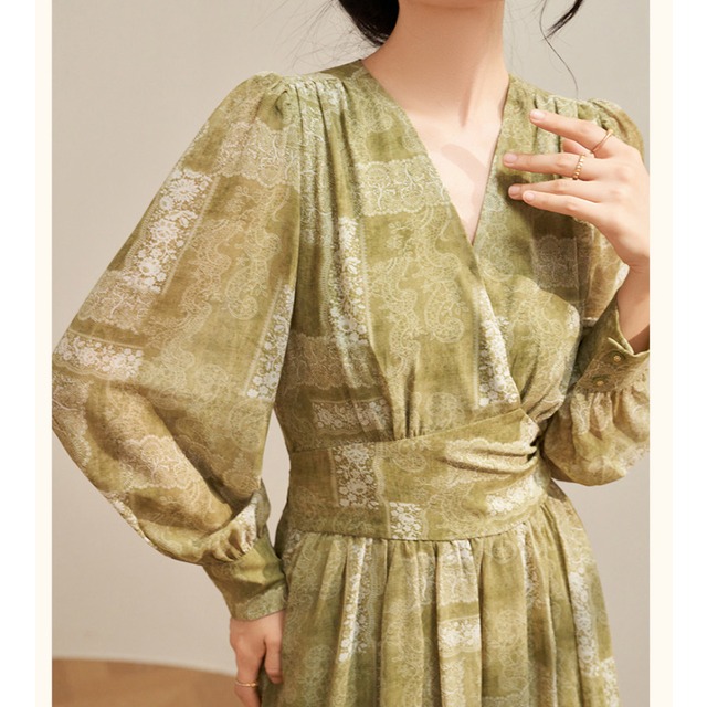 Mosaic Damask Sheer Chiffon Dress　S0266