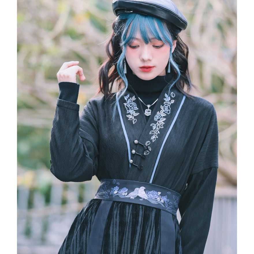 中華ゴシック 長袖シャツ 花柄 着物風 刺繍レトロ｜WithU | ゴスロリ
