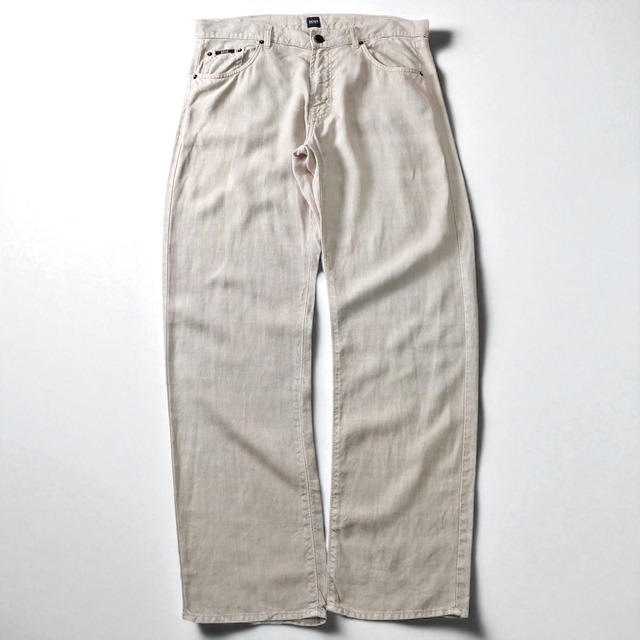 "HUGO BOSS" heavy linen straight pants "BEIGE"