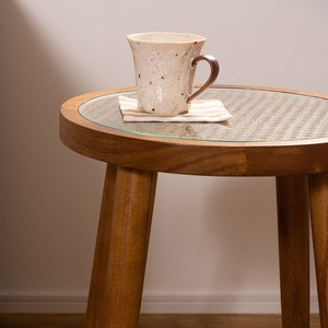 ラタン ラウンド ガラス テーブル S