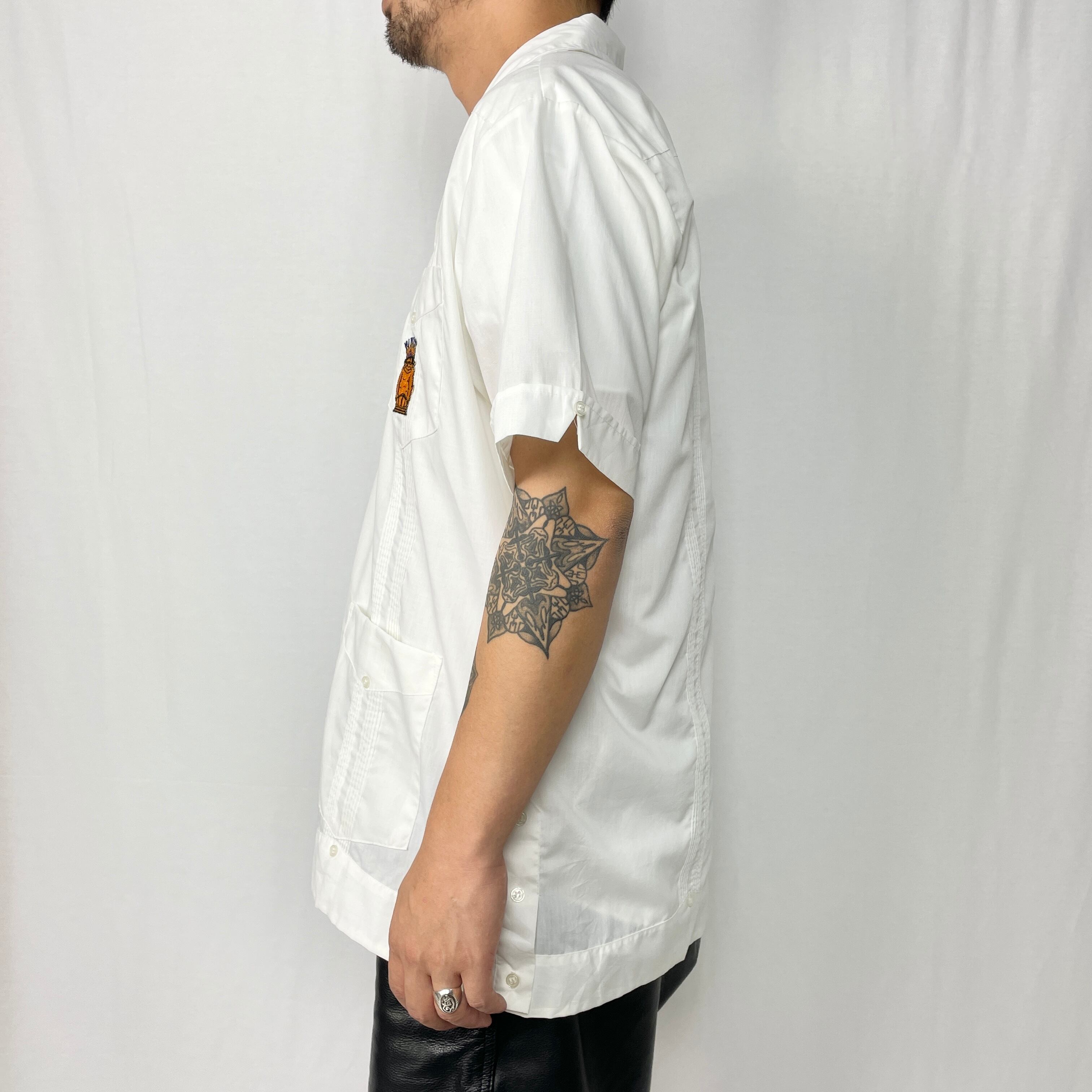 ROMANI キューバシャツ　刺繍　オープンカラー　Lサイズ　ネイビー