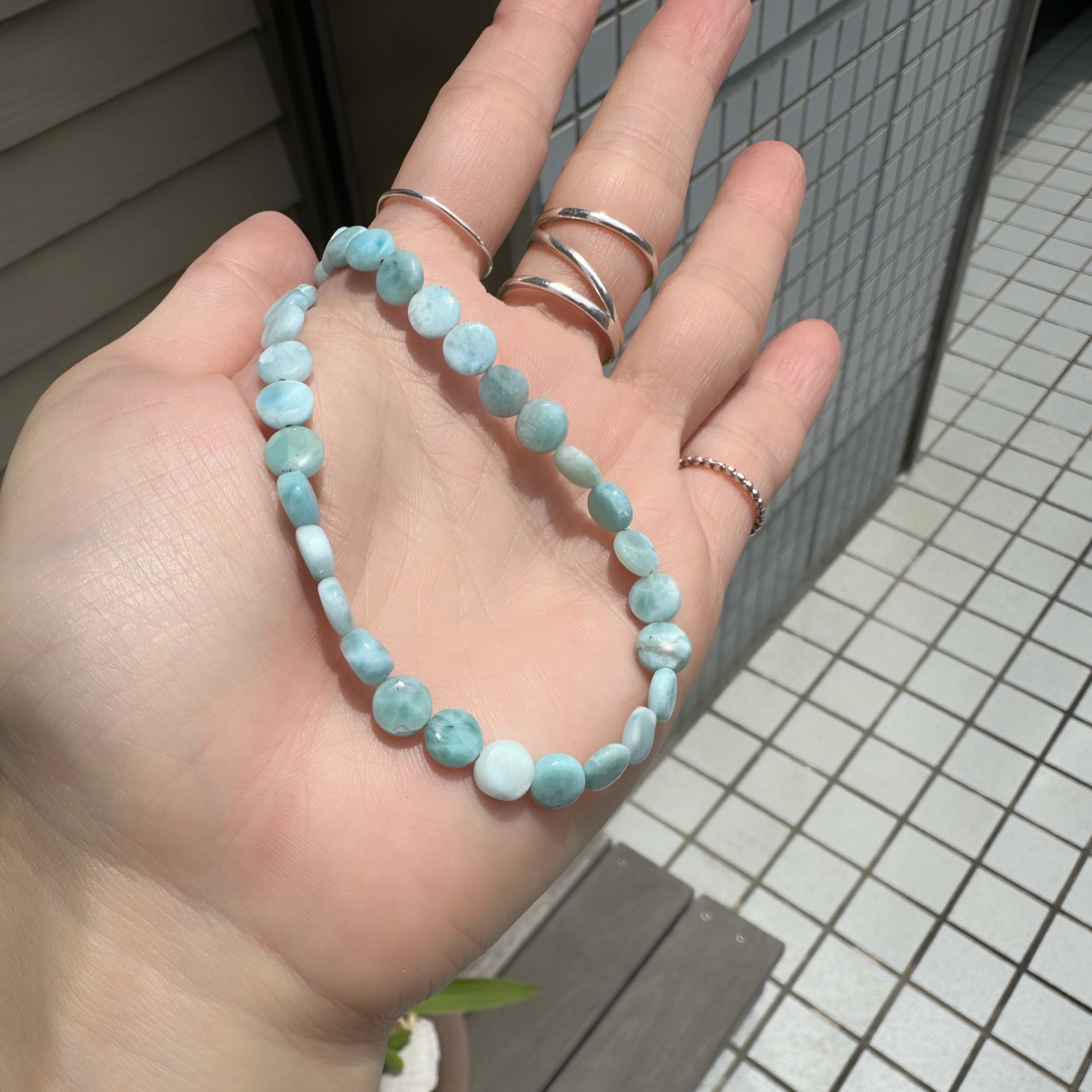 Lagoon Original ラリマー コイン型 一連 ネックレス 40/45/50 cm