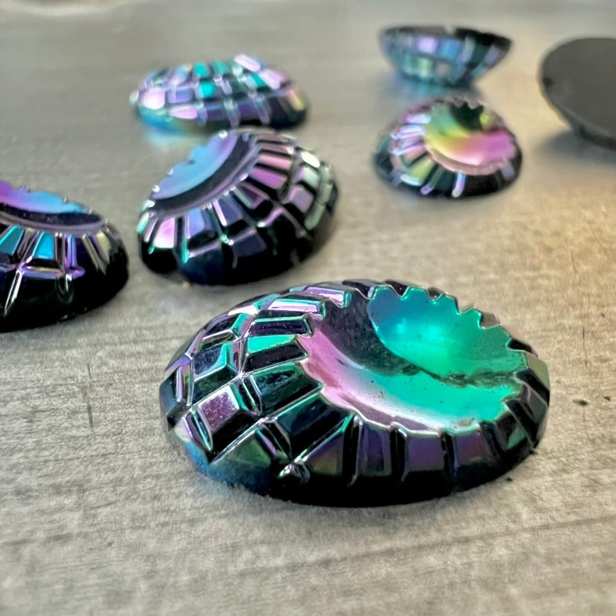 60s ヴィンテージ 変形デザインガラスカボション オーロラ加工 ドイツ