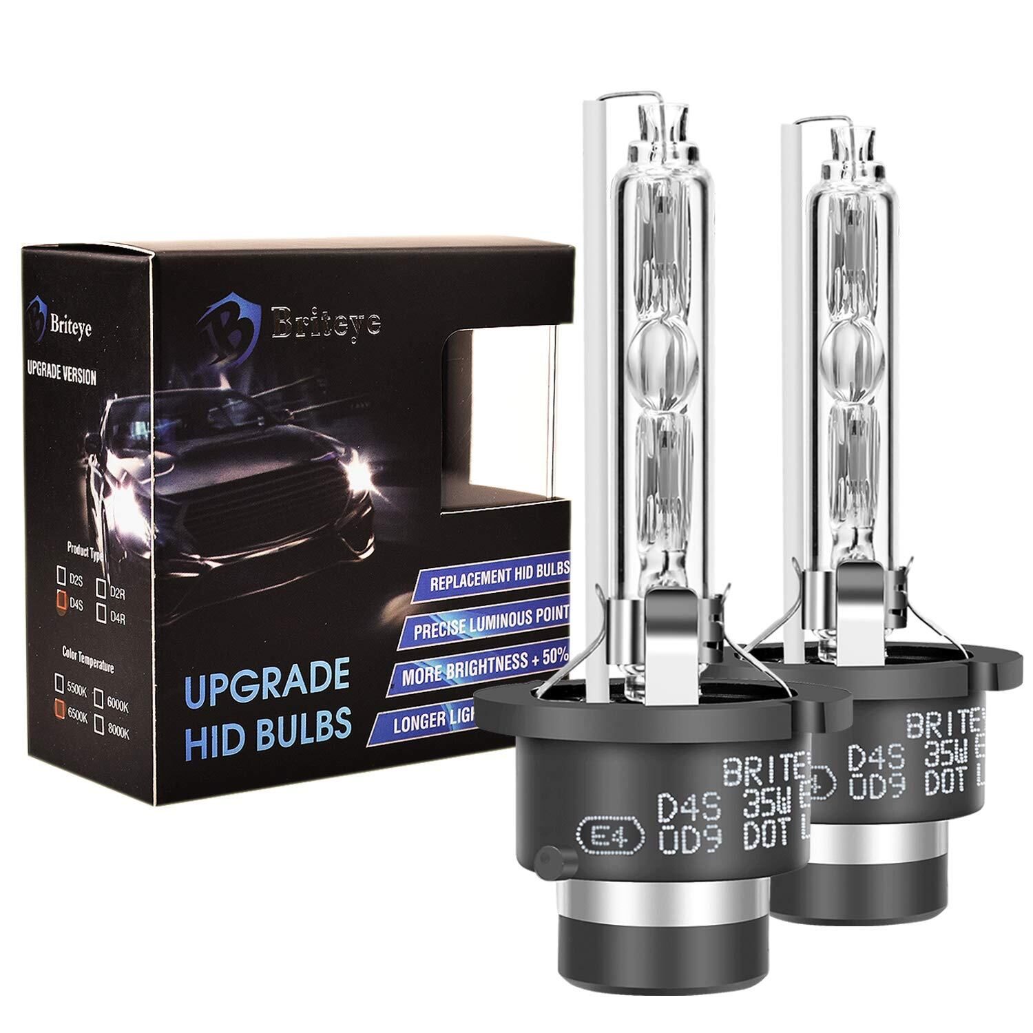 Briteye D4S HIDバルブ 純正交換用 車用ヘッドライト HID D4S 6500K 車検対応 35W 12V HIDライト【2021アップグレード版】(2個入)