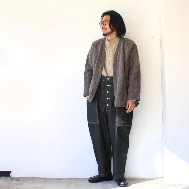 HARVESTY ブラックデニムサスペンダーパンツ Denim suspenders