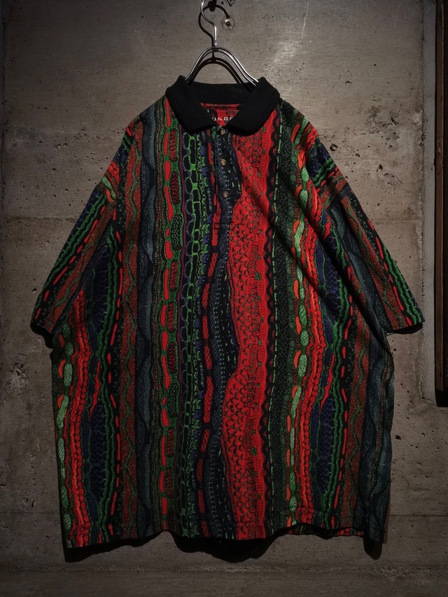 【Caka】"TUNDRA" 3D Knit Pattern Vintage Loose Polo Shirts
