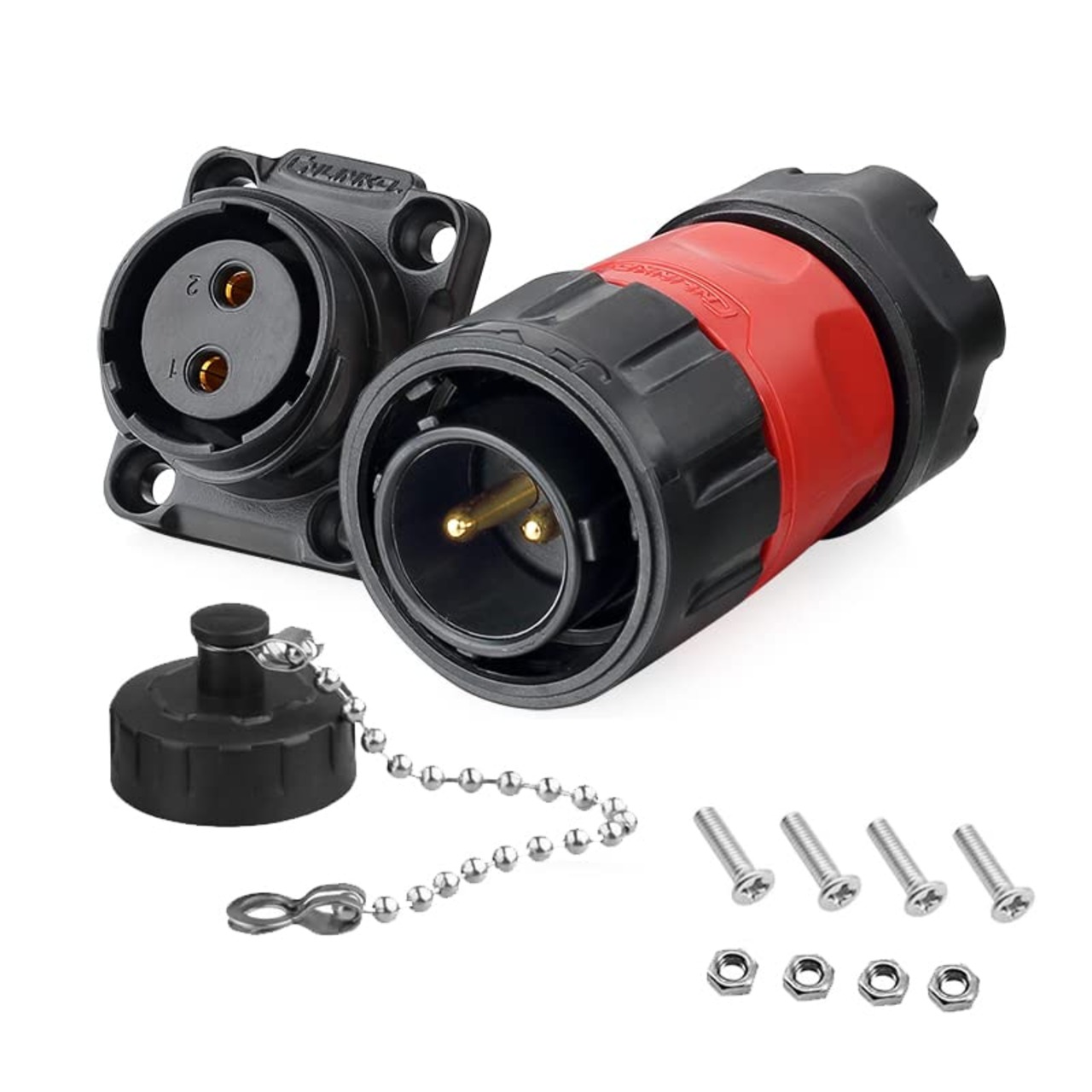 キャンピングカー外部電源入力キット2芯丸型航空防水コネクター,IP67オス-メスソケット20Aに対応入力ソケット (コネクタ)