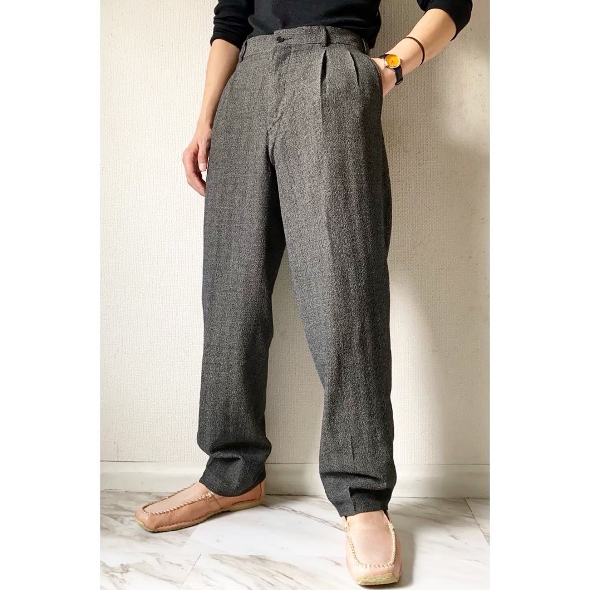 90s dkny wool dark gray wide slacks | protocol