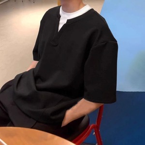 レイヤード風 半袖 Tシャツ メンズ レディース 春夏秋 韓国 トップス 大人 カジュアル シンプル 重ね着 ゆったり オーバーサイズ 無地 フェイクレイヤード 大人可愛い 大人女子