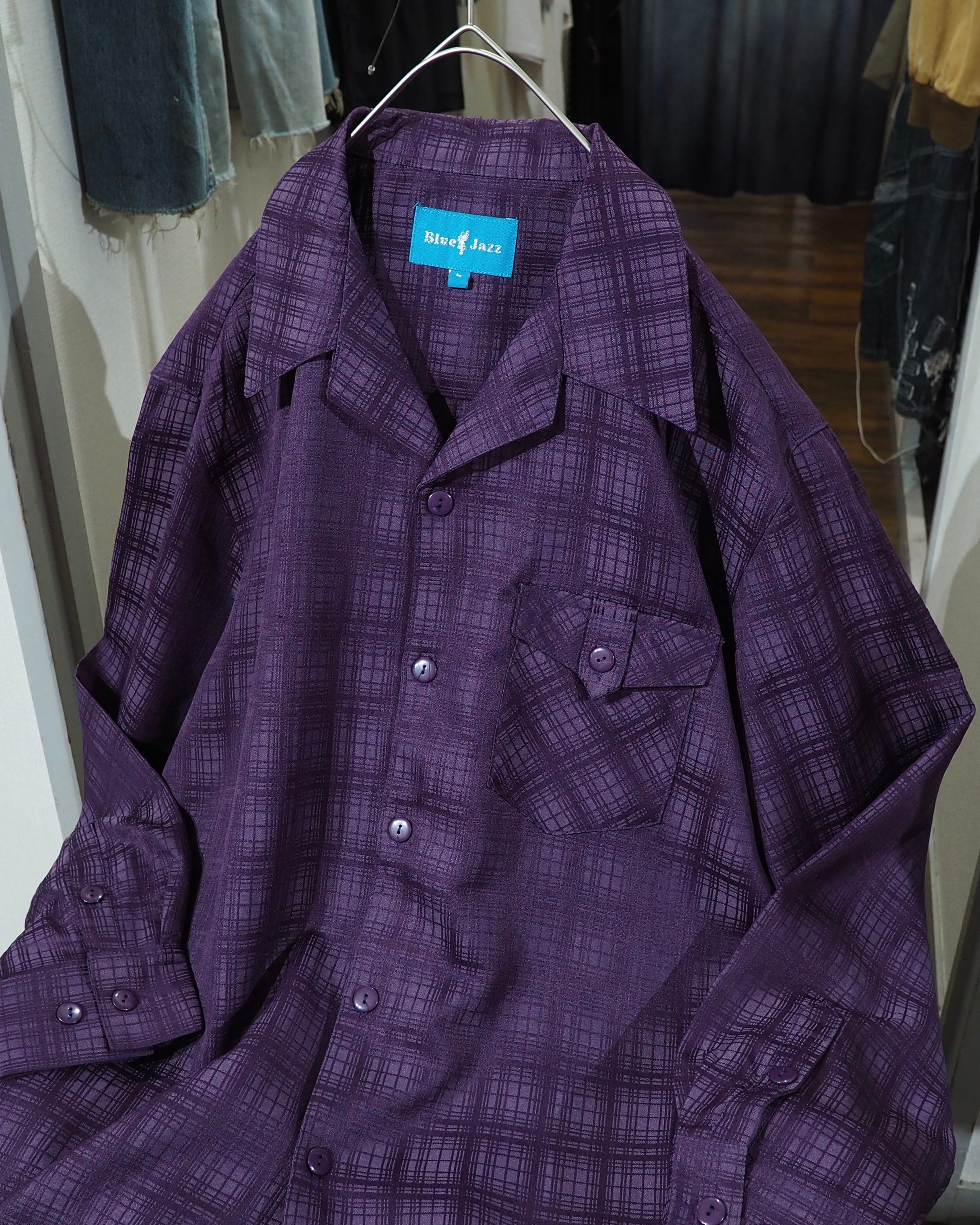 1990s " 妖艶甘美 " Bewitching Purple Color Vintage Loose Open Collar Shirt