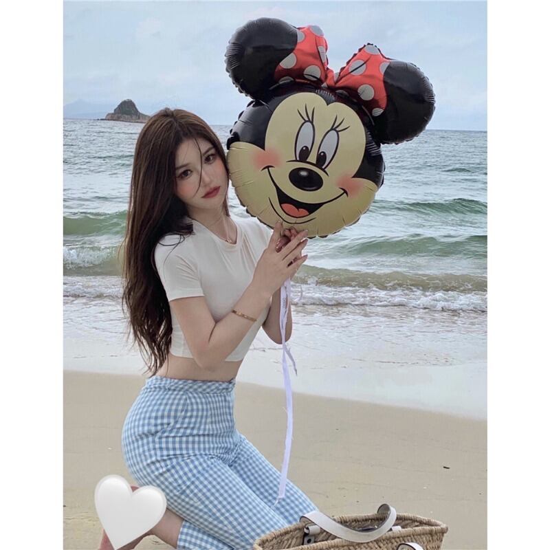 Tシャツ サマー薄手ショートハイウェストホワイトトップス 夏物 ピュア ブラックストロベリース51862203605