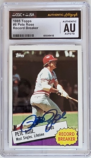 【CGC Authentic 10】ピート・ローズ | 1985 Topps Record Breaker #6 直筆サイン | シンシナティ・レッズ| Pete Rose | 1985 Topps Record Breaker #6 | Cincinnati Reds | Signed | CGC Authentic 10