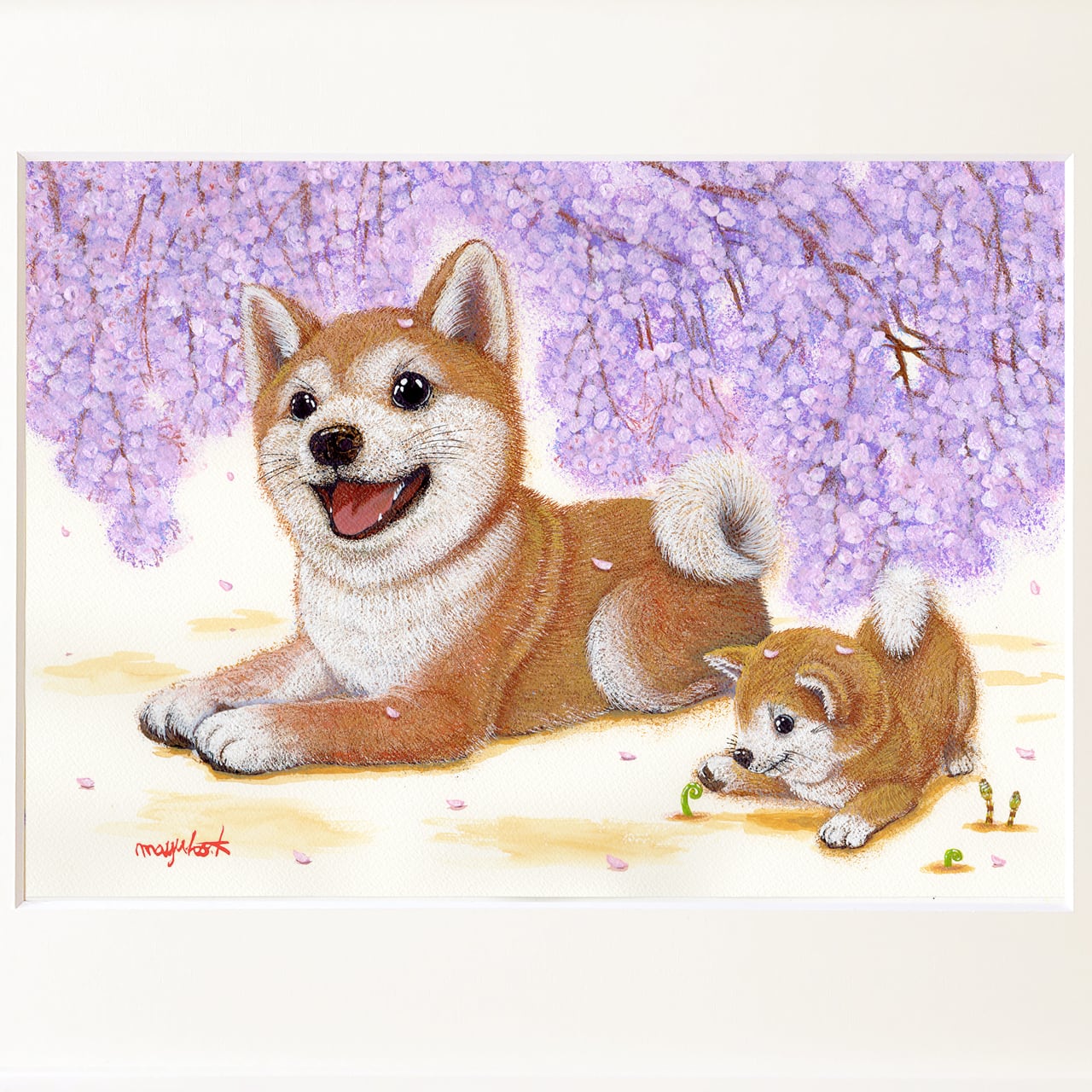 柴犬】うちの子絵画『らんまん』イラスト（額・マット付き）オリジナル
