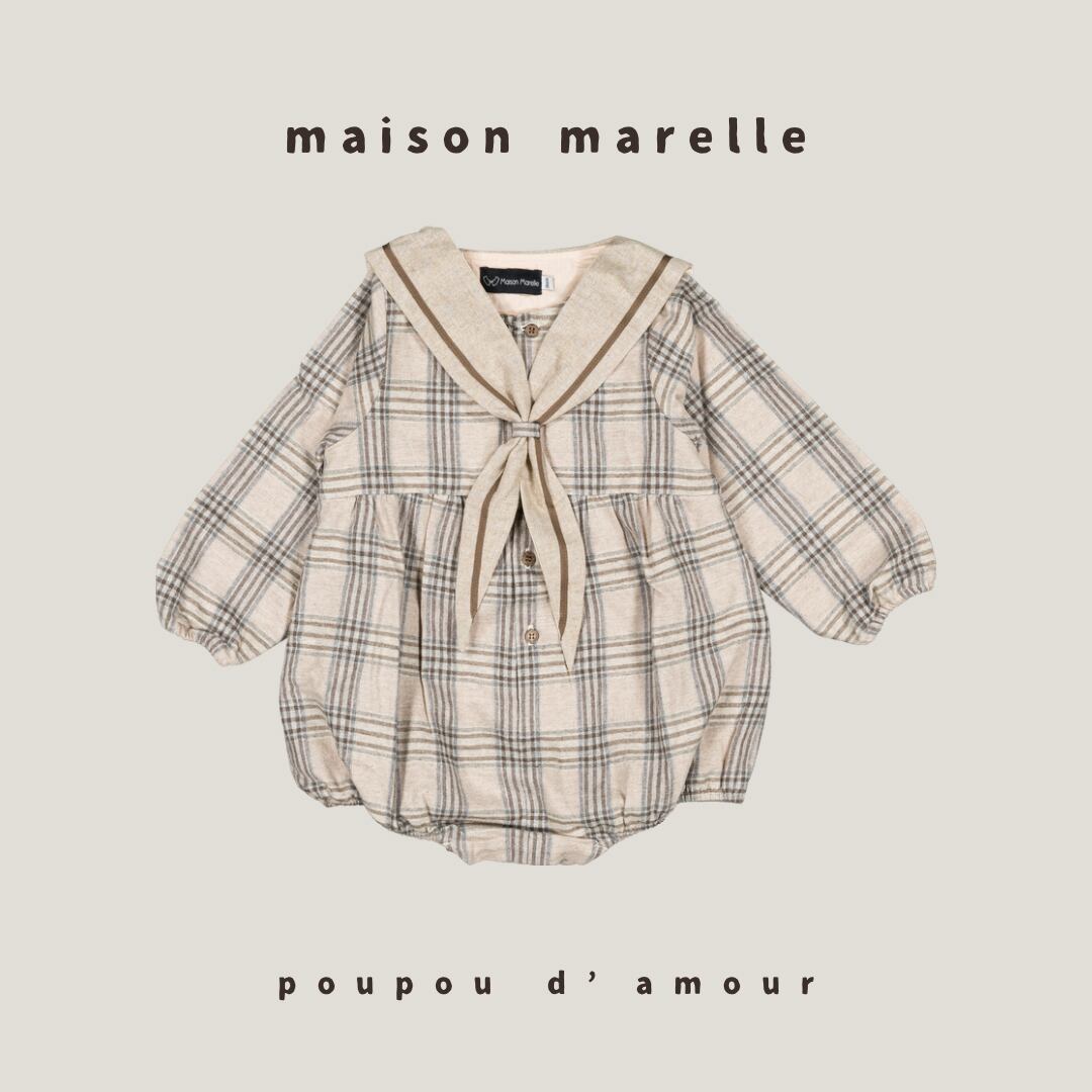送料無料【予約】maison marelle|Romper MAZET- beige tartan(11月上旬以降入荷予定)