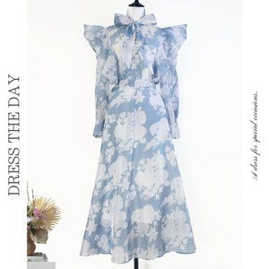 フラワープリントボウタイセットドレス2色展開 D0057