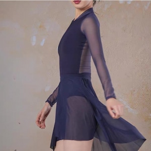 バックシースルー ジップアップ ロングスリーブ バレエレオタード(ネイビー)