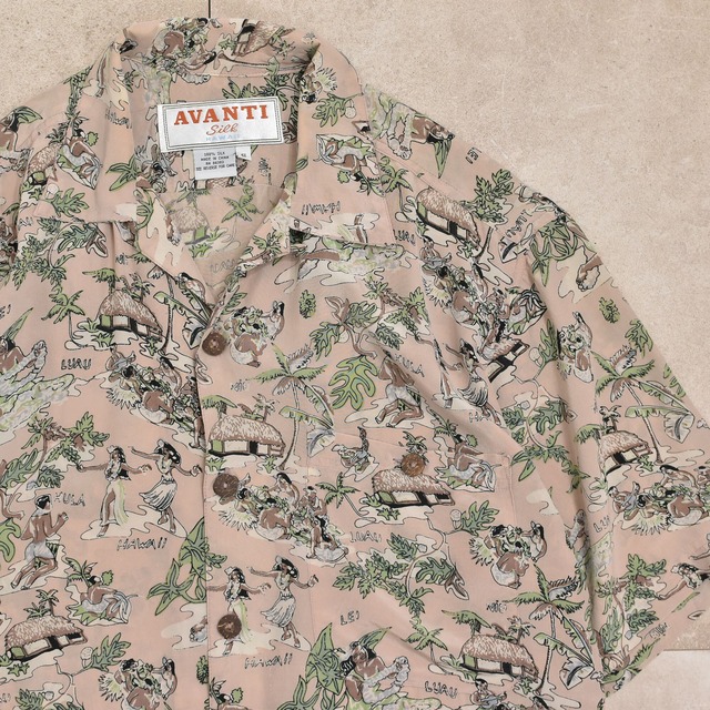 90s AVANTI all over pattern silk aloha shirt